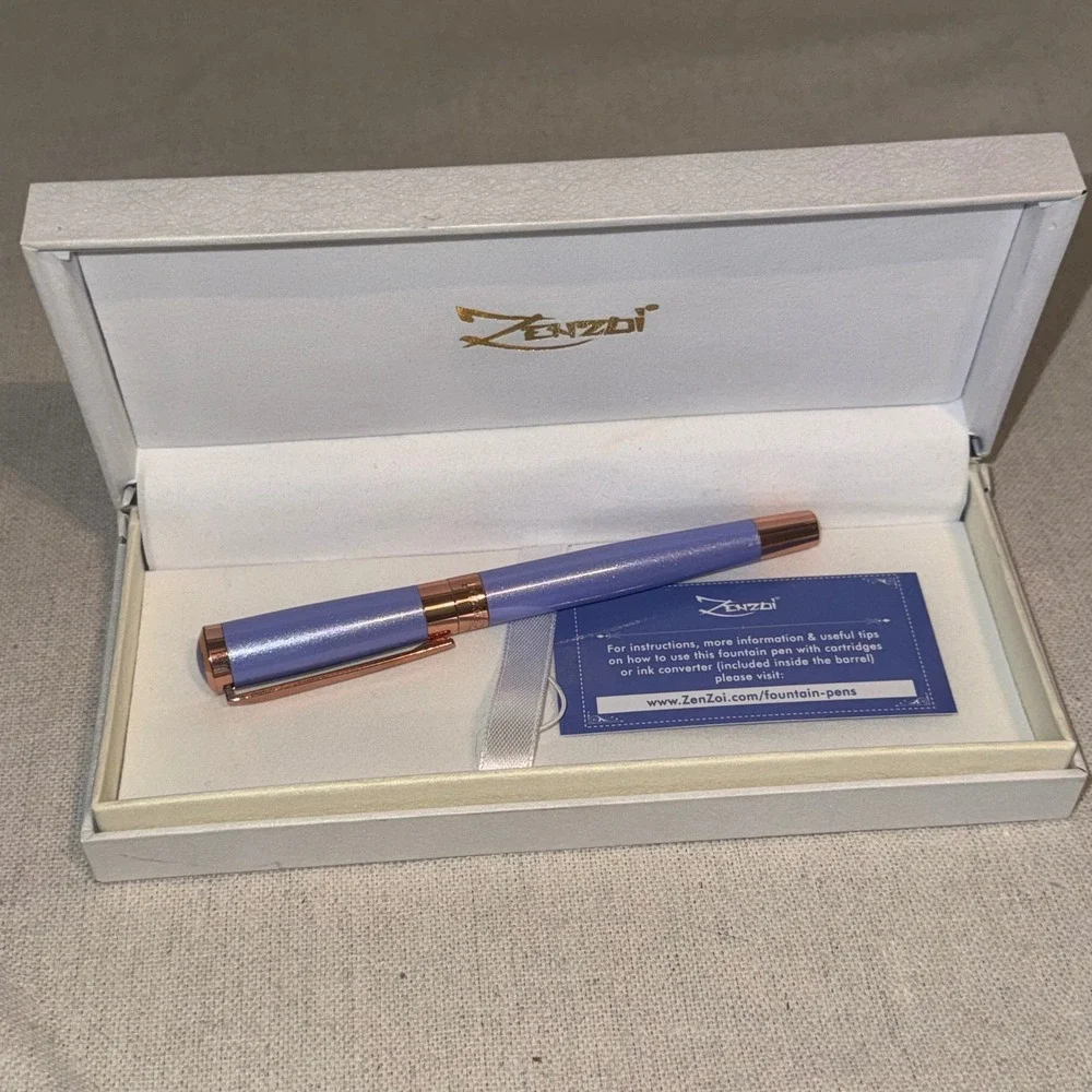ZenZoi Fountain Pen Lavender and Rose Gold with Ink Converter and Gift Box